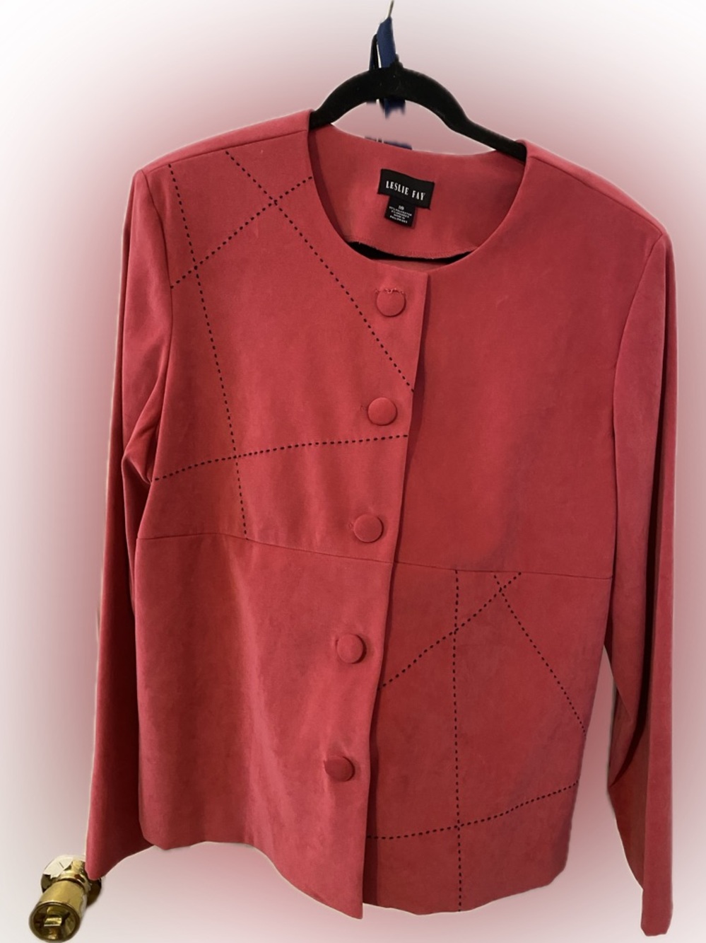 Leslie Fay Red Blazer with Geometric Stitching